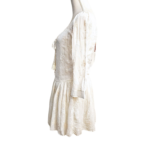 NWT Loveshackfancy Deeba Embroidered Chiffon Cream Mini Dress $395 Sz 6 - Picture 6 of 13